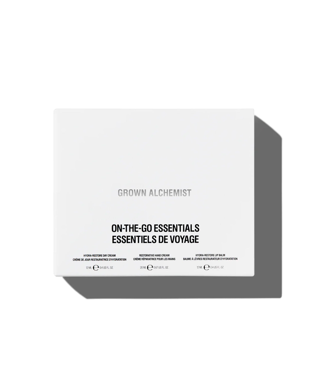 Grown Alchemist on-the-go essentials packaging on a white background