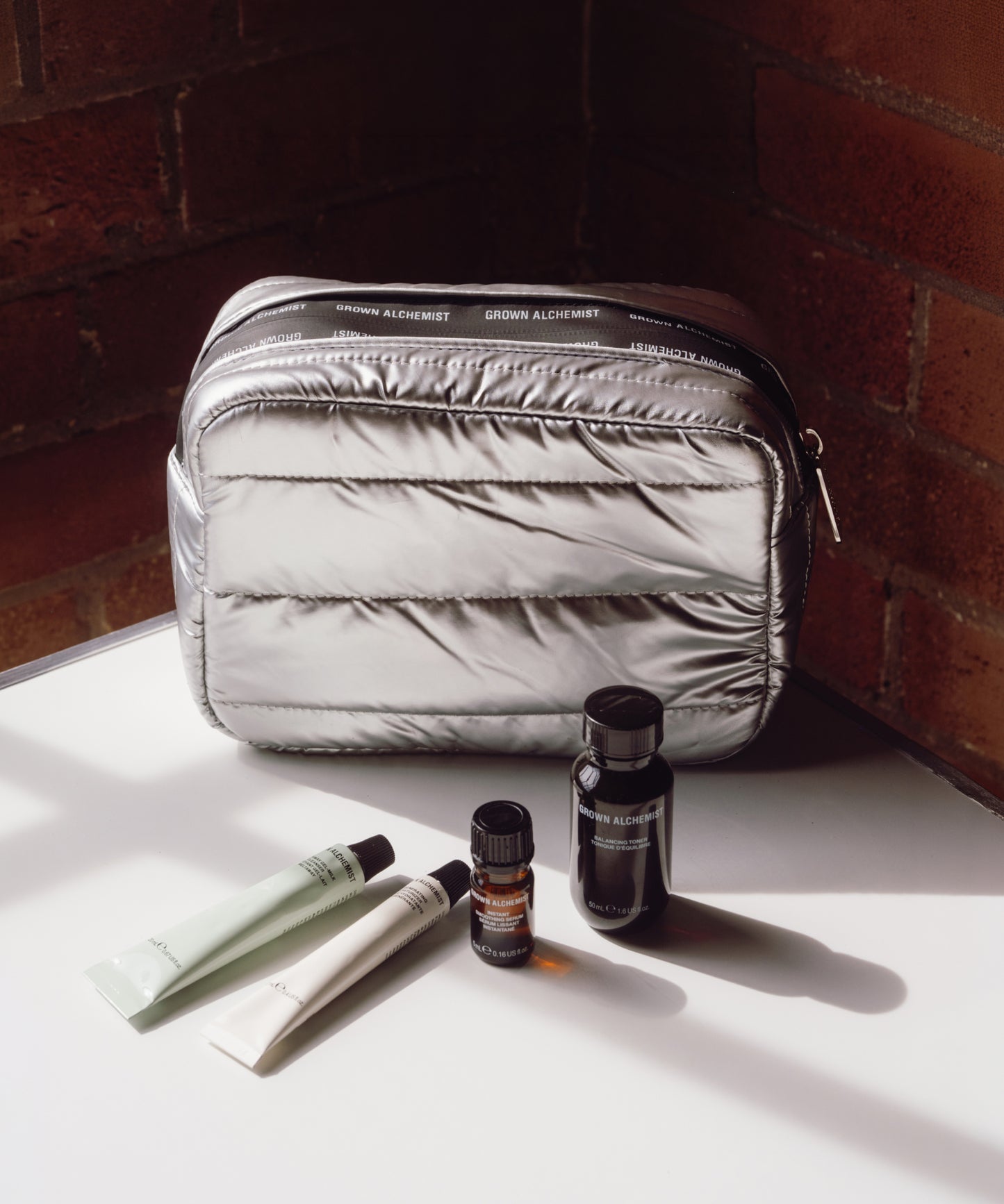 SILVER TOILETRY BAG