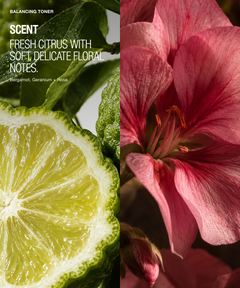 Balancing Toner featuring a refreshing fragrance of fresh citrus and floral notes for your daily skincare routine.