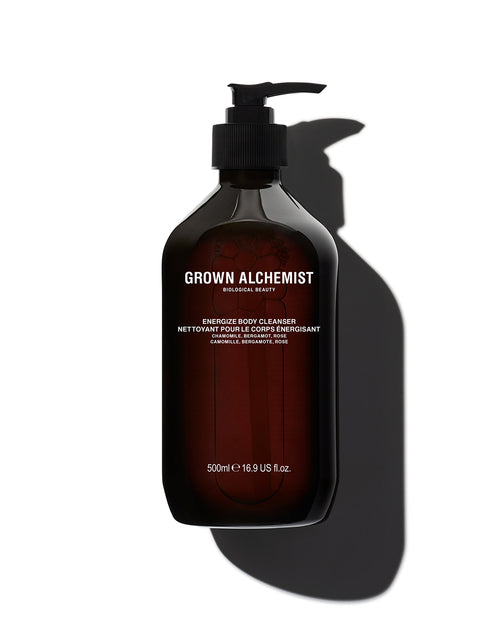 Grown Alchemist body cleanser bottle on a white background