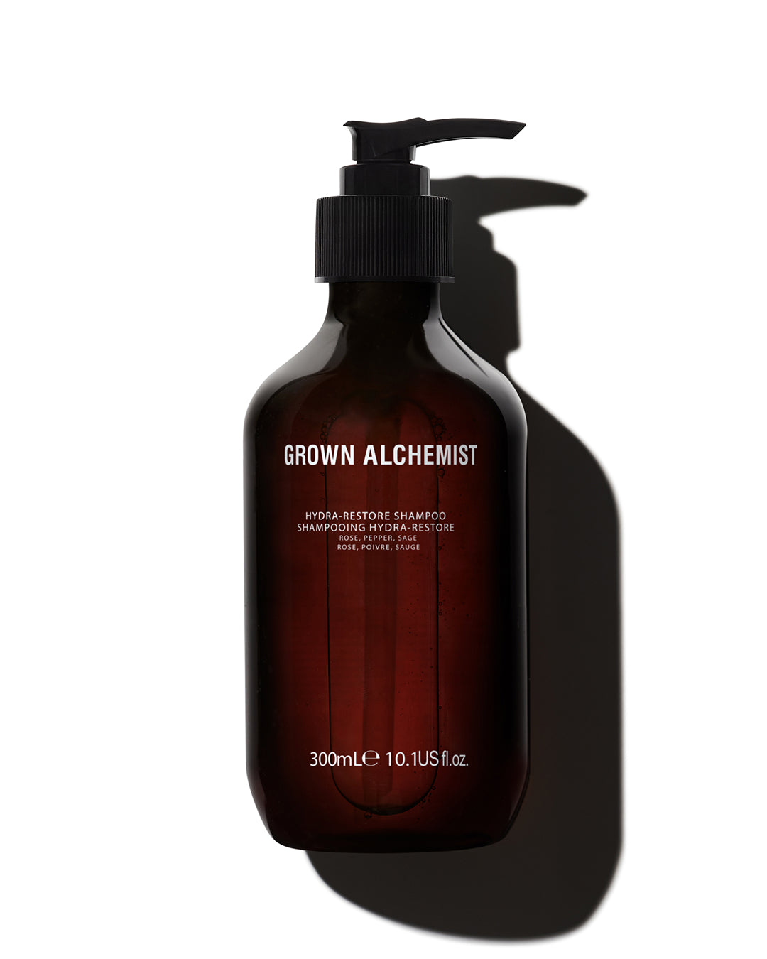 Grown Alchemist shampoo bottle with pump on a white background