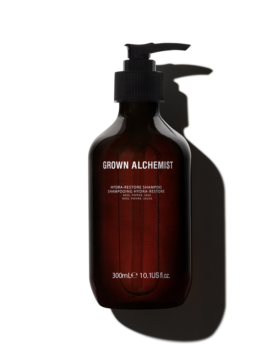Grown Alchemist shampoo bottle with pump on a white background