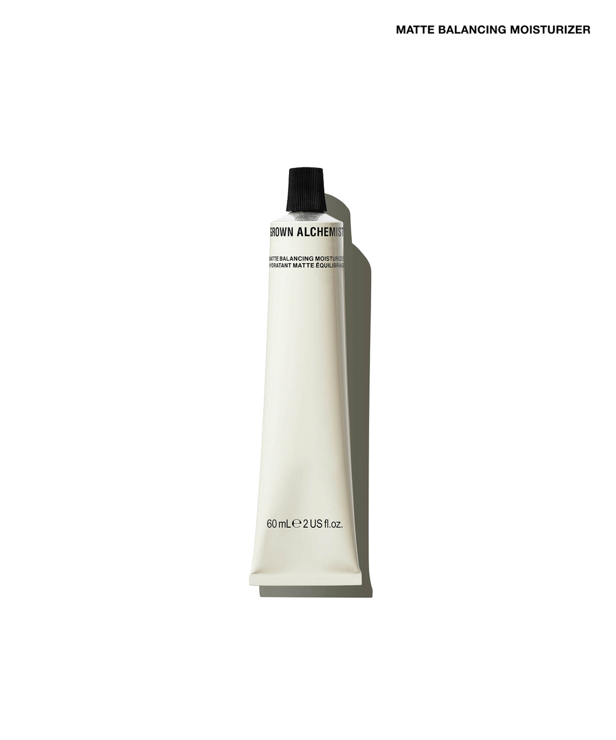 A white squeeze tube of Row Alcher Matte Balancing Moisturizer with a black cap, shown on a clean white background with a soft shadow.