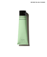 A squeeze tube of Grown Alchemist Meltaway Gel-Milk Cleanser in a pale mint green colour with a black cap, shown on a white background with a soft shadow.