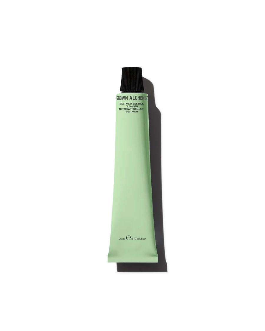 Meltaway gel milk cleanser tube on white background.