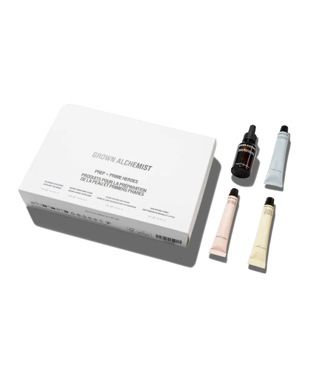 Grown Alchemist product set with a white box and products on a white background