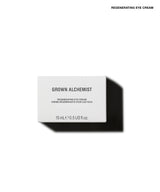 A white rectangular box of Grown Alchemist Regenerating Eye Cream, shown on a clean white background with a soft shadow to the right. The text 'REGENERATING EYE CREAM' is printed in black at the top right.