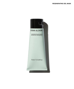A squeeze tube of Grown Alchemist Regenerating Gel Mask with a black cap, shown on a white background with a soft shadow.