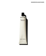 A single tube of Regenerating Moisturizer on a solid white background, featuring a minimalist white tube with a black cap and text, casting a soft shadow to the right.