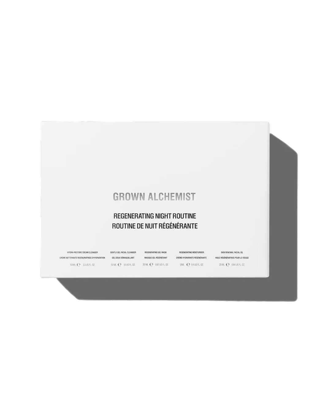 Grown Alchemist regenerating night routine packaging on a white background