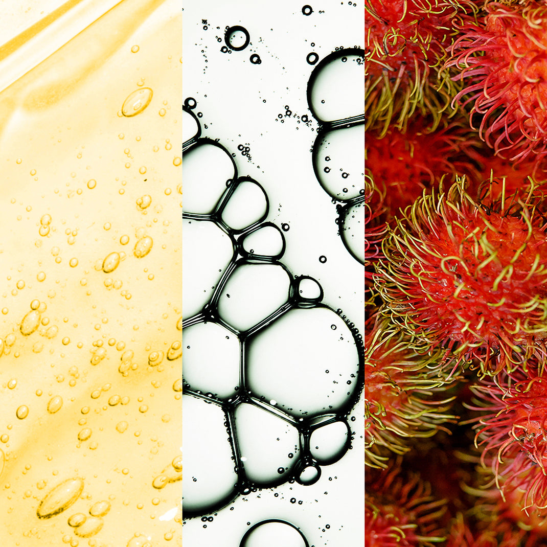 Three different textures arranged in a grid: yellow droplets, black and white bubbles, and red and yellow textured surface.