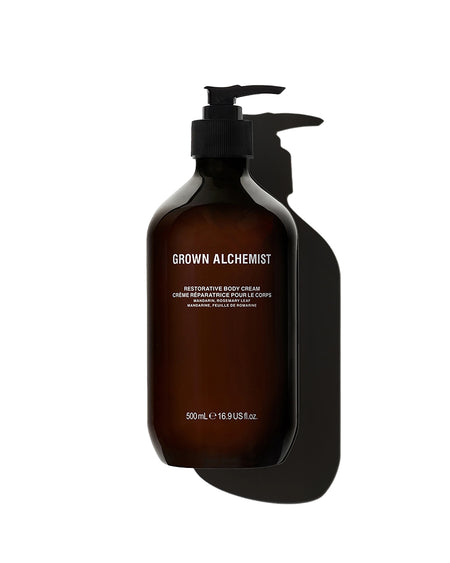 Brown bottle with pump and 'Grown Alchemist' branding on a white background