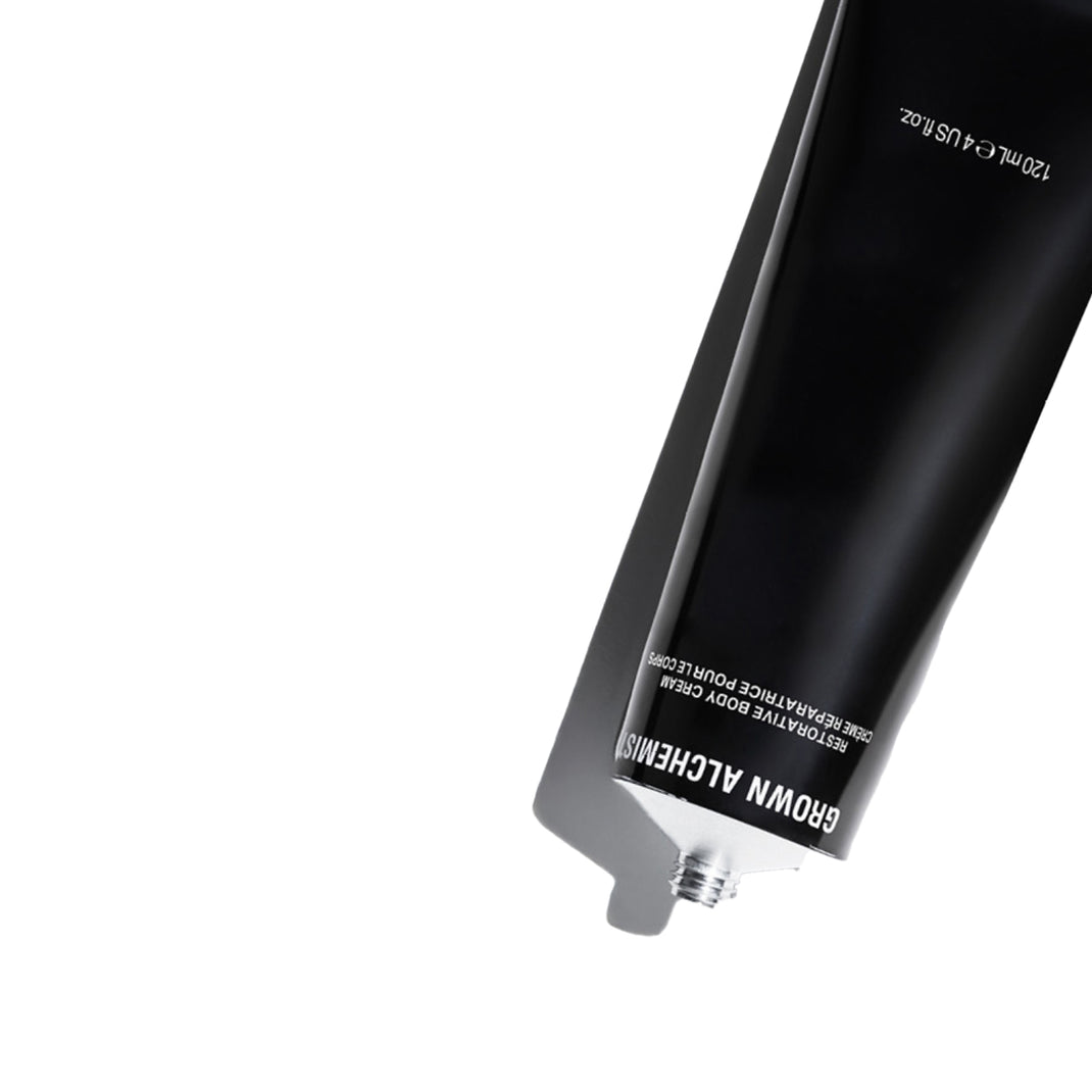 Black and silver tube with 'Grown Alchemist' branding on a white background