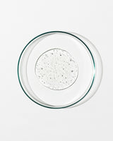 Clear glass bowl with a textured white liquid on a white background