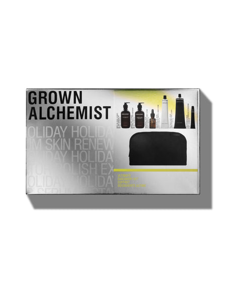 Grown Alchemist holiday skin care set packaging on a white background